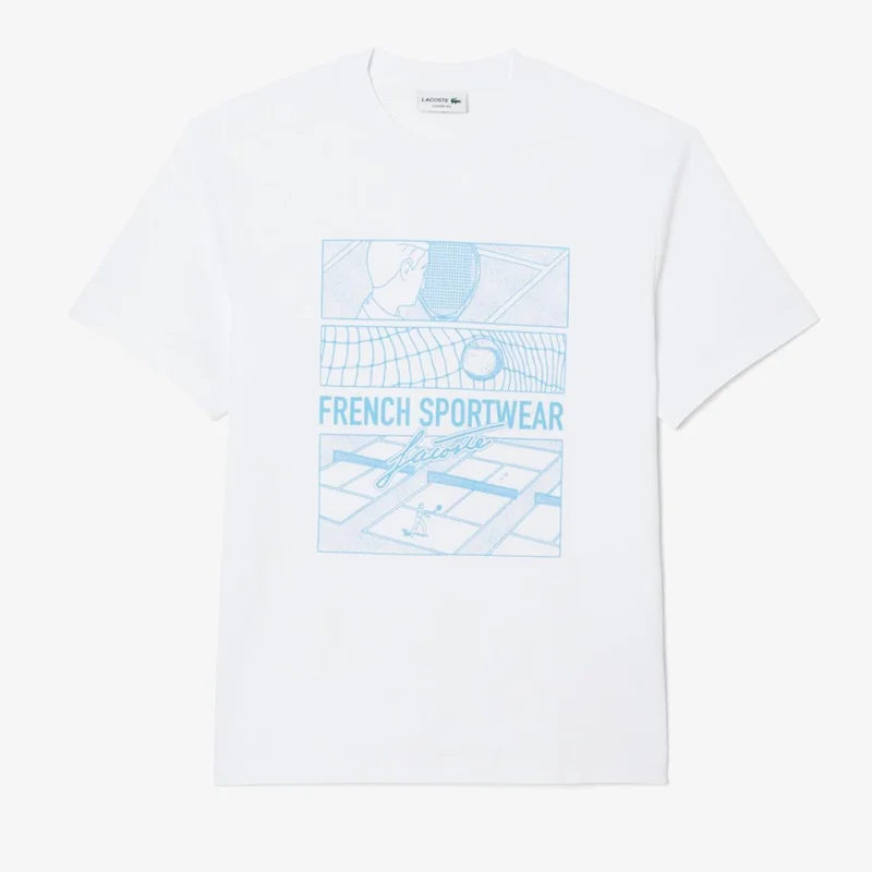 Lacoste Tennis Court Print Cotton Tee (White)