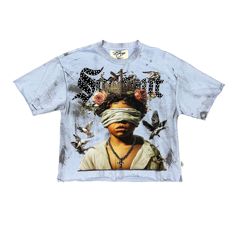 BYKS  Saint" F-Terry Cropped Tee Light Gray