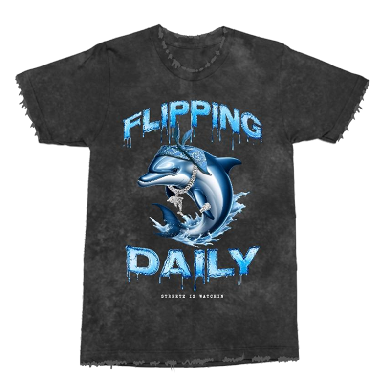 Streetz “Flipping Daily” Dolphin Tee Black Wash