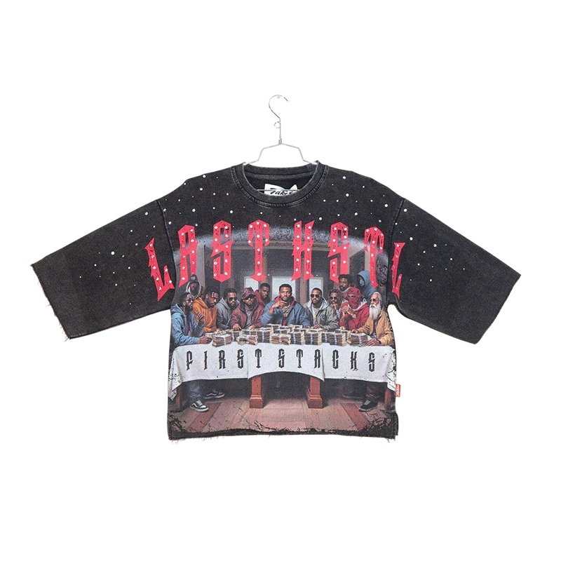 Takers “Last Hustle” Cropped Terry T-Shirt Black