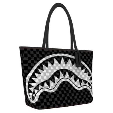 BLACK AND WHITE DRIP CHECK SHARK TOTE