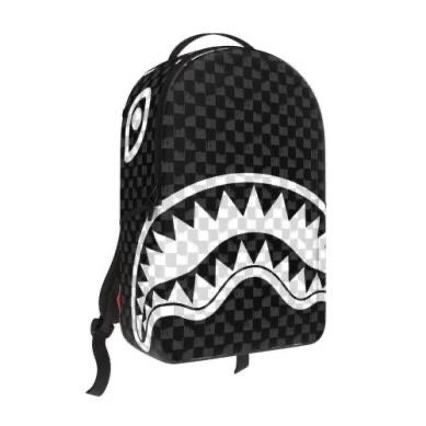 BLACK AND WHITE DRIP CHECK SHARK BACKPACK