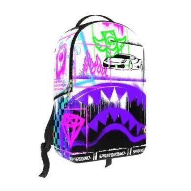 STENCIL SHARK ATTACK BLACK AND WHITE SPLIT BACKPACK