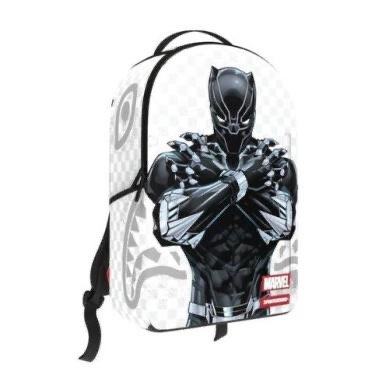 MARVEL BLACK PANTHER WAKANDA FOREVER ON WHITE CHECK BACKPACK