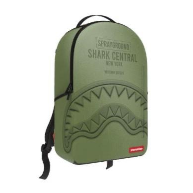 SHARK CENTRAL EMBOSSED GREEN NYLON BACKPACK