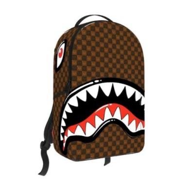 SHARKS IN PARIS WTF BUBBLE BROWN CHECK BACKPACK