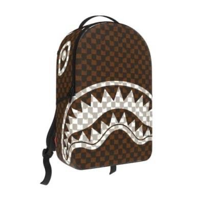 BROWN AND CREAM DRIP CHECK SHARK BACKPACK